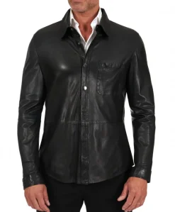Uomo D'Arienzo Jet - Camicia in pelle nera sfoderata effetto vintage