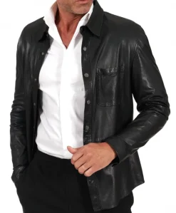 Uomo D'Arienzo Jet - Camicia in pelle nera sfoderata effetto vintage