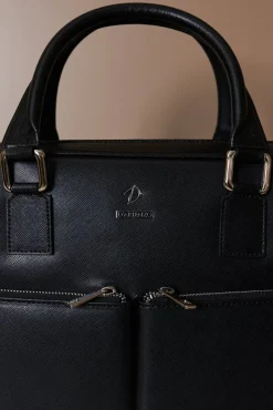 D'Arienzo Justin - Borsa Ventiquattrore in pelle di vitello nera saffiano con doppia tasca