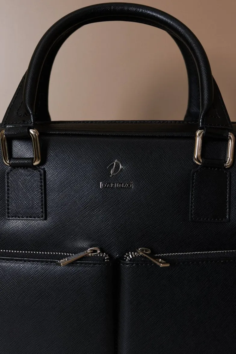 D'Arienzo Justin - Borsa Ventiquattrore in pelle di vitello nera saffiano con doppia tasca