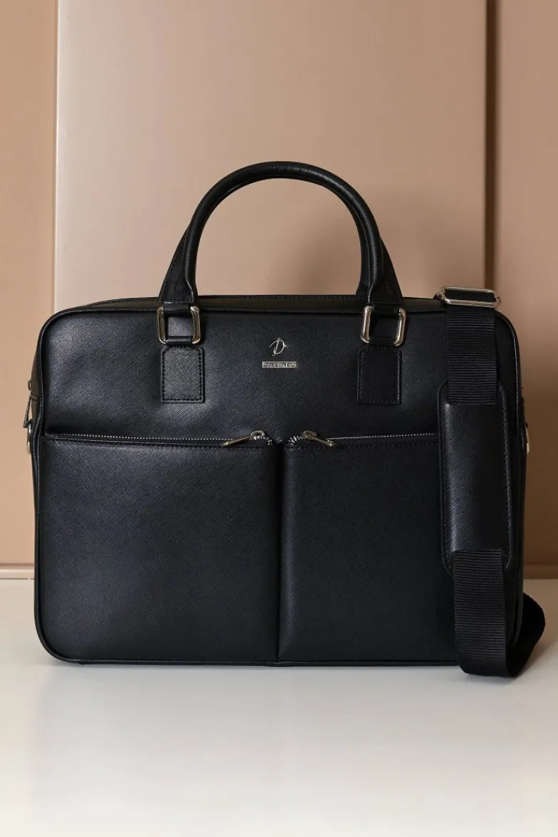 D'Arienzo Justin - Borsa Ventiquattrore in pelle di vitello nera saffiano con doppia tasca