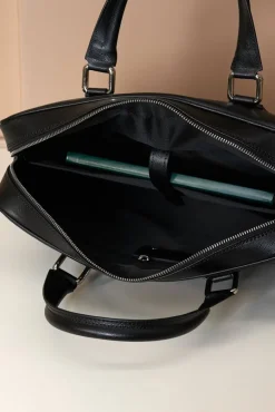 D'Arienzo Justin - Borsa Ventiquattrore in pelle di vitello nera saffiano con doppia tasca
