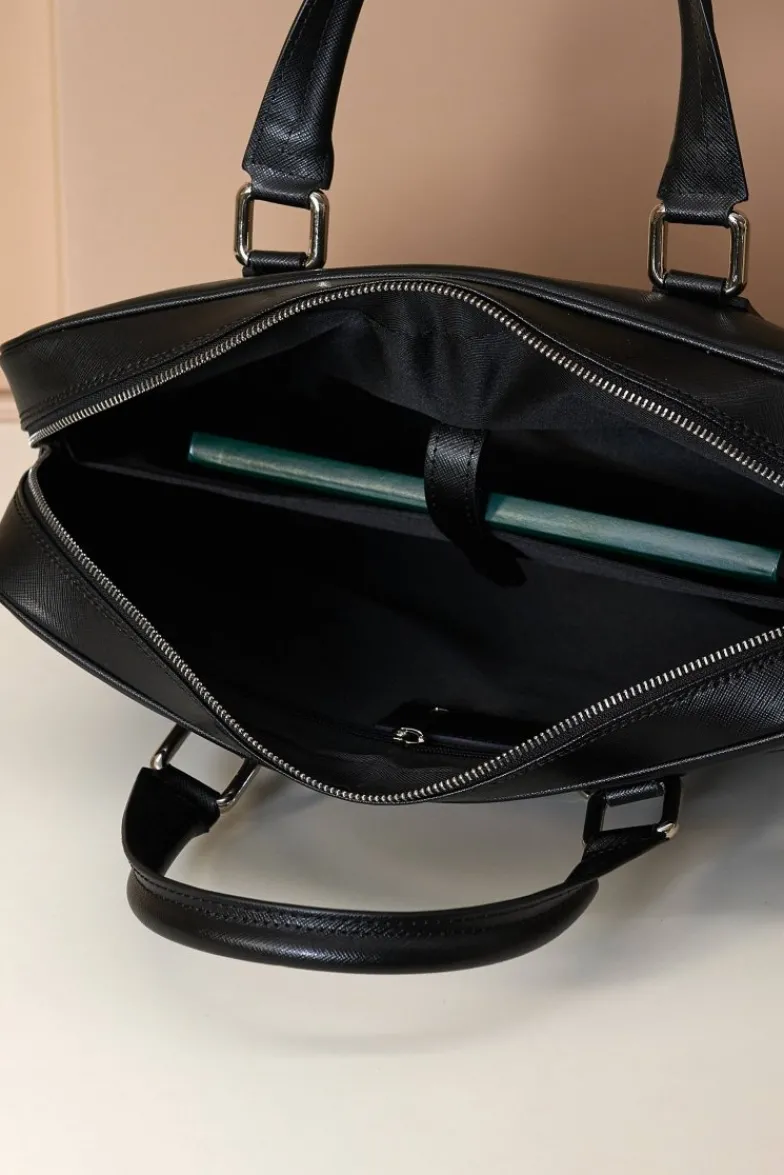 D'Arienzo Justin - Borsa Ventiquattrore in pelle di vitello nera saffiano con doppia tasca