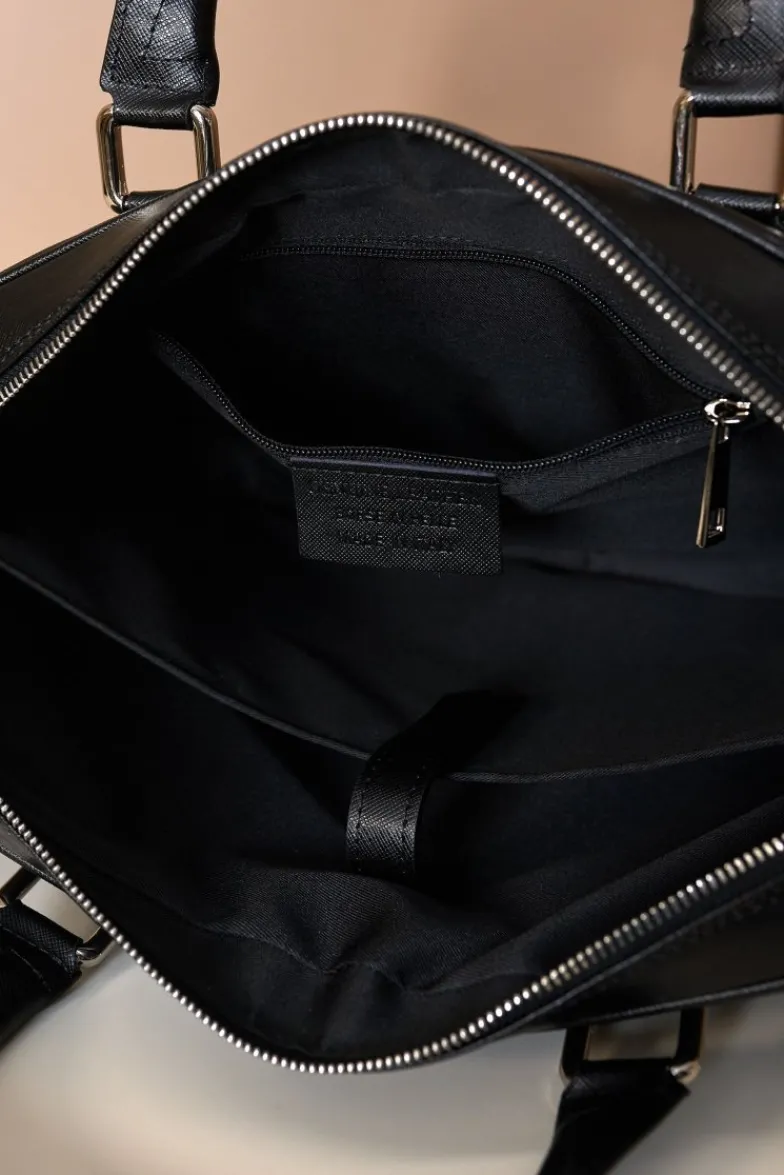 D'Arienzo Justin - Borsa Ventiquattrore in pelle di vitello nera saffiano con doppia tasca