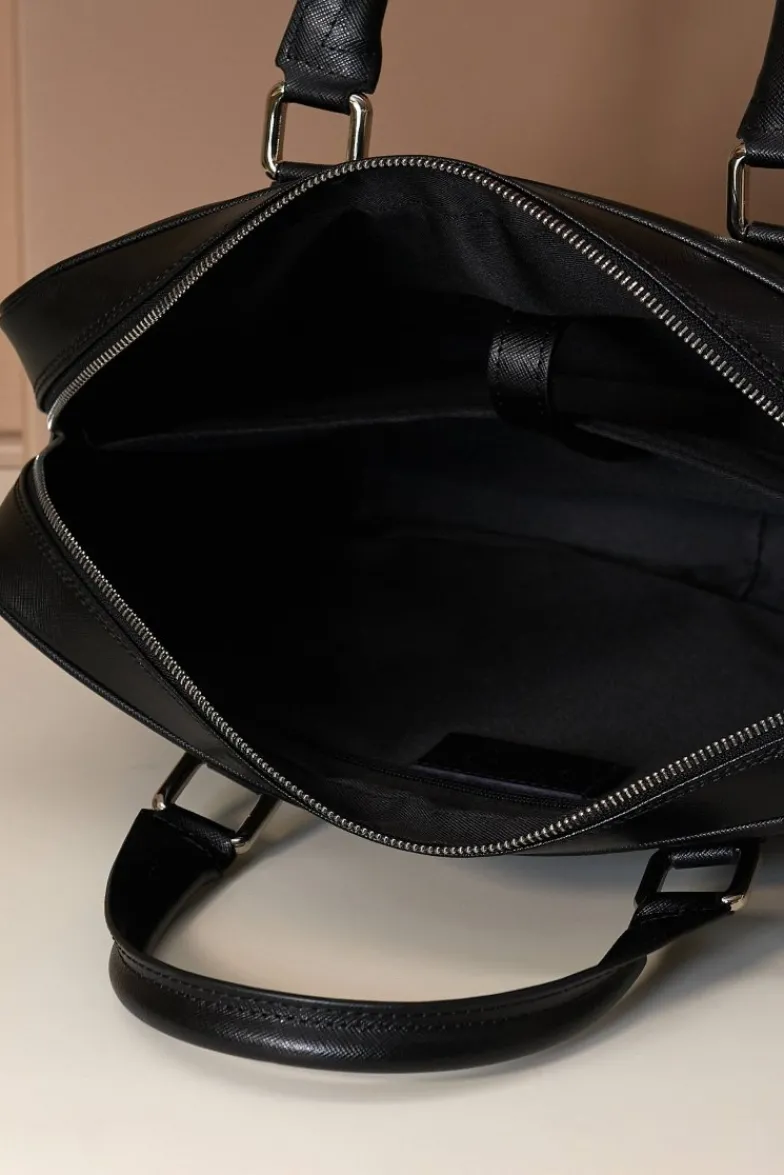 D'Arienzo Justin - Borsa Ventiquattrore in pelle di vitello nera saffiano con doppia tasca