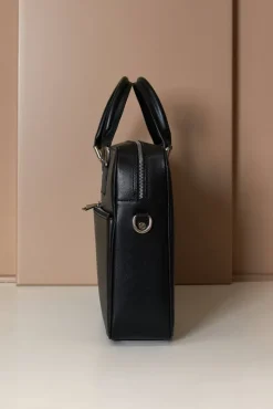D'Arienzo Justin - Borsa Ventiquattrore in pelle di vitello nera saffiano con doppia tasca