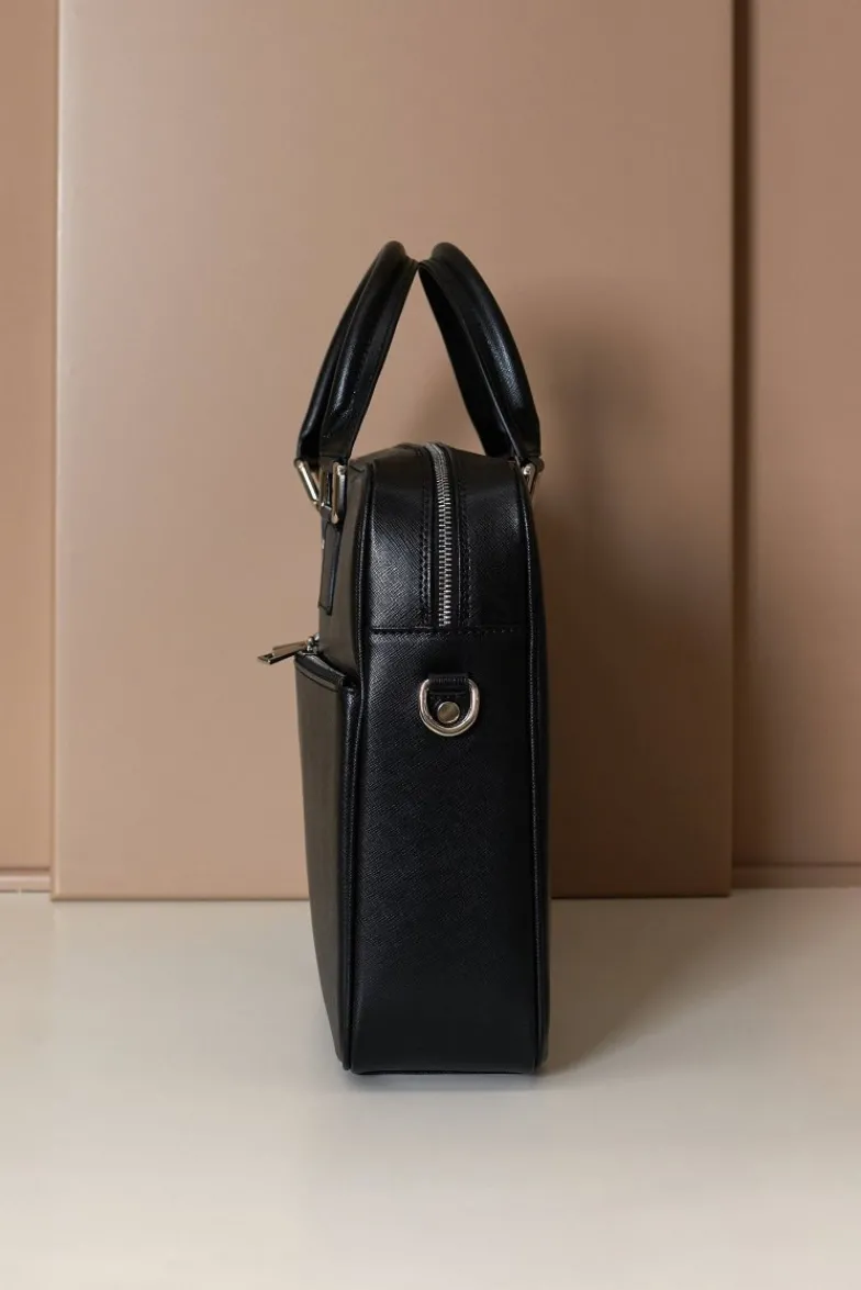 D'Arienzo Justin - Borsa Ventiquattrore in pelle di vitello nera saffiano con doppia tasca