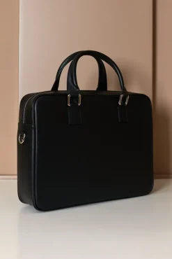D'Arienzo Justin - Borsa Ventiquattrore in pelle di vitello nera saffiano con doppia tasca