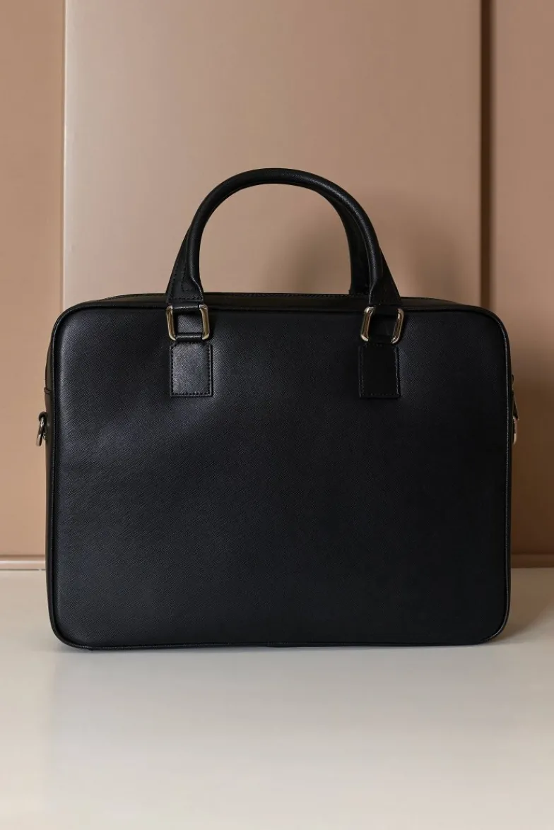 D'Arienzo Justin - Borsa Ventiquattrore in pelle di vitello nera saffiano con doppia tasca