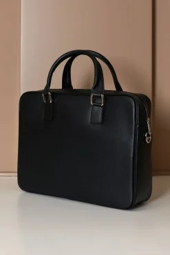 D'Arienzo Justin - Borsa Ventiquattrore in pelle di vitello nera saffiano con doppia tasca