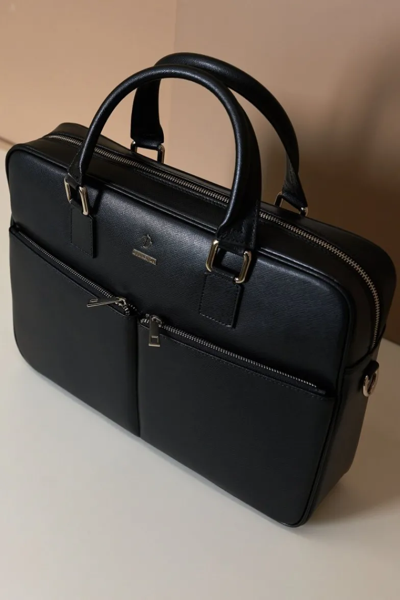 D'Arienzo Justin - Borsa Ventiquattrore in pelle di vitello nera saffiano con doppia tasca