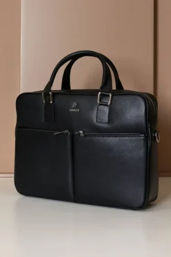 D'Arienzo Justin - Borsa Ventiquattrore in pelle di vitello nera saffiano con doppia tasca