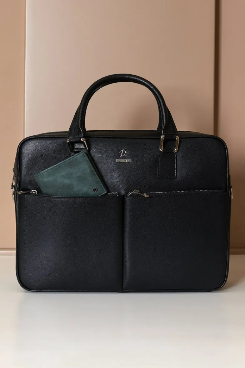 D'Arienzo Justin - Borsa Ventiquattrore in pelle di vitello nera saffiano con doppia tasca