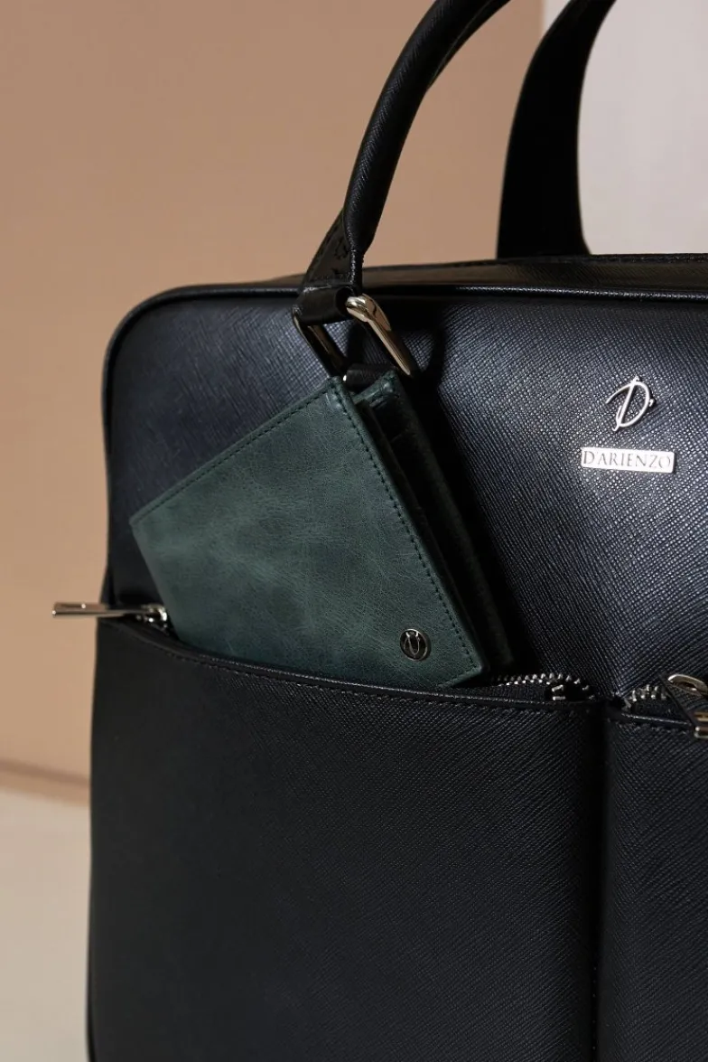 D'Arienzo Justin - Borsa Ventiquattrore in pelle di vitello nera saffiano con doppia tasca