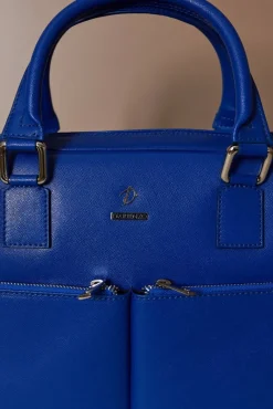 D'Arienzo Justin - Borsa Ventiquattrore in pelle di vitello bluette saffiano con doppia tasca