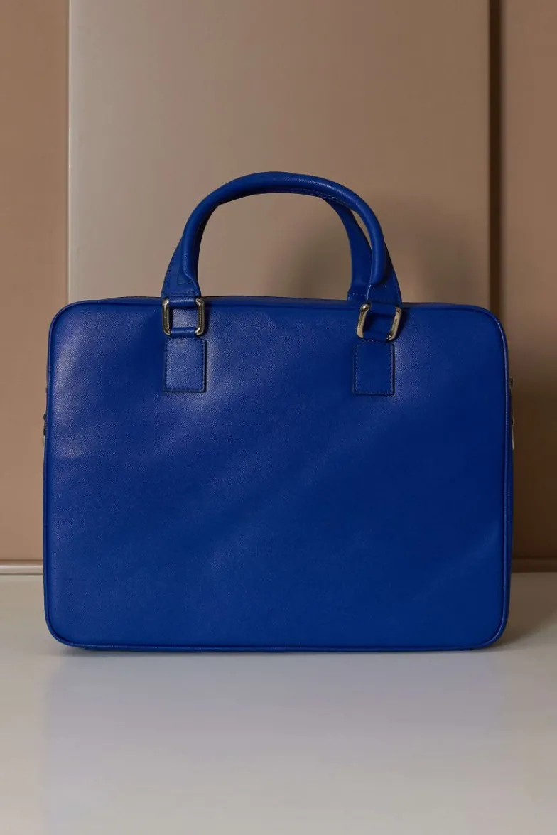 D'Arienzo Justin - Borsa Ventiquattrore in pelle di vitello bluette saffiano con doppia tasca