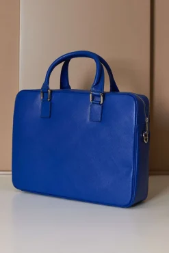 D'Arienzo Justin - Borsa Ventiquattrore in pelle di vitello bluette saffiano con doppia tasca
