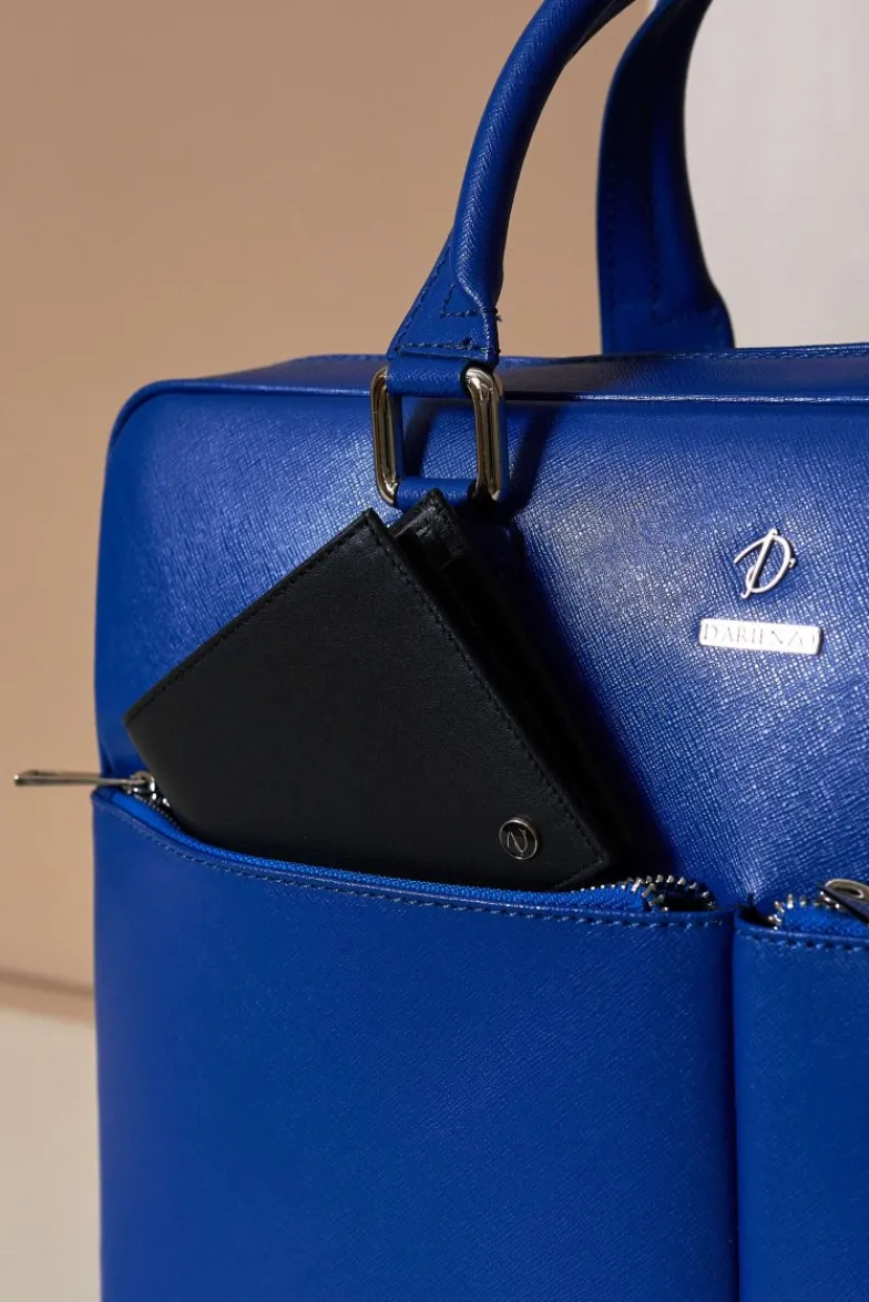 D'Arienzo Justin - Borsa Ventiquattrore in pelle di vitello bluette saffiano con doppia tasca