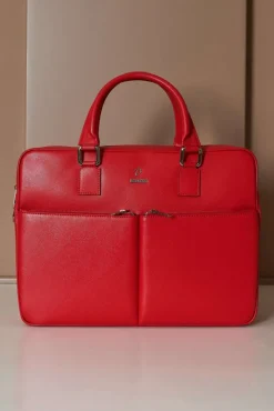 D'Arienzo Justin - Borsa Ventiquattrore in pelle di vitello rosso saffiano doppia tasca