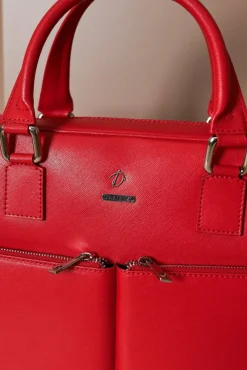 D'Arienzo Justin - Borsa Ventiquattrore in pelle di vitello rosso saffiano doppia tasca