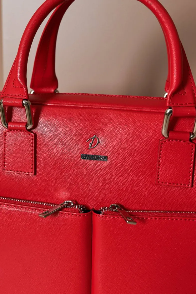 D'Arienzo Justin - Borsa Ventiquattrore in pelle di vitello rosso saffiano doppia tasca