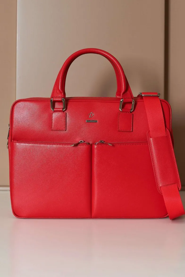 D'Arienzo Justin - Borsa Ventiquattrore in pelle di vitello rosso saffiano doppia tasca