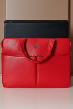 D'Arienzo Justin - Borsa Ventiquattrore in pelle di vitello rosso saffiano doppia tasca