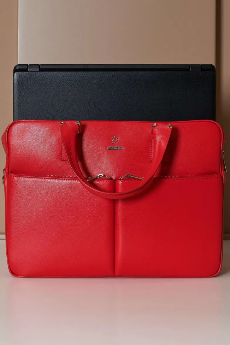 D'Arienzo Justin - Borsa Ventiquattrore in pelle di vitello rosso saffiano doppia tasca