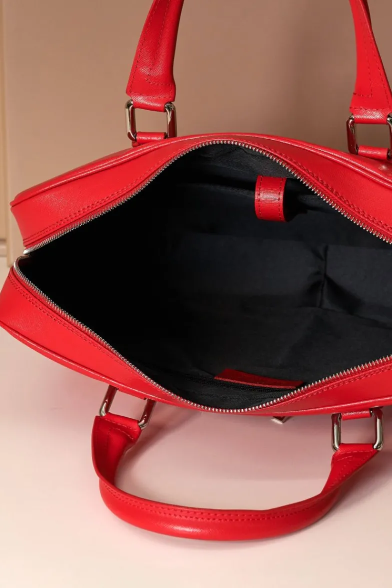 D'Arienzo Justin - Borsa Ventiquattrore in pelle di vitello rosso saffiano doppia tasca