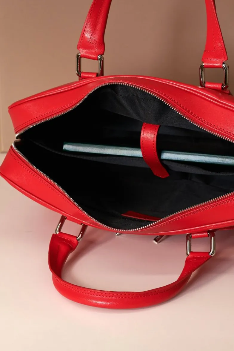 D'Arienzo Justin - Borsa Ventiquattrore in pelle di vitello rosso saffiano doppia tasca