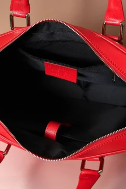 D'Arienzo Justin - Borsa Ventiquattrore in pelle di vitello rosso saffiano doppia tasca