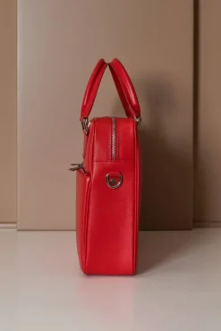 D'Arienzo Justin - Borsa Ventiquattrore in pelle di vitello rosso saffiano doppia tasca