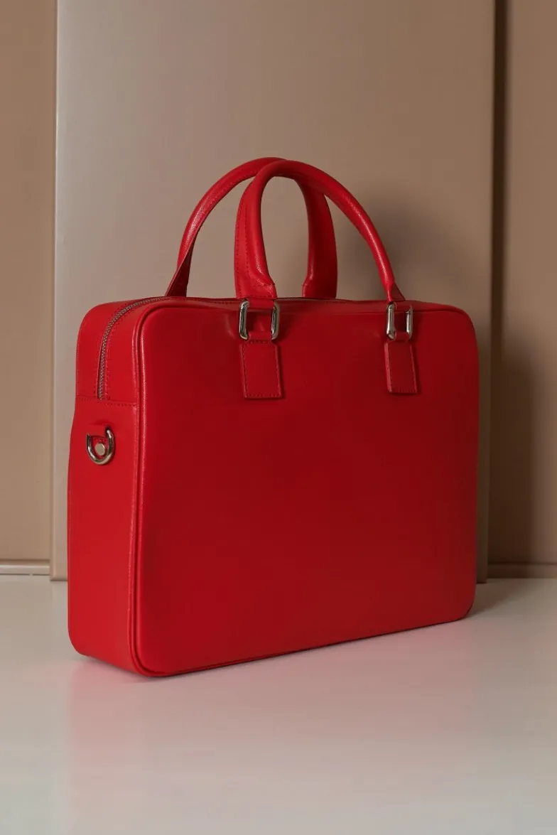 D'Arienzo Justin - Borsa Ventiquattrore in pelle di vitello rosso saffiano doppia tasca