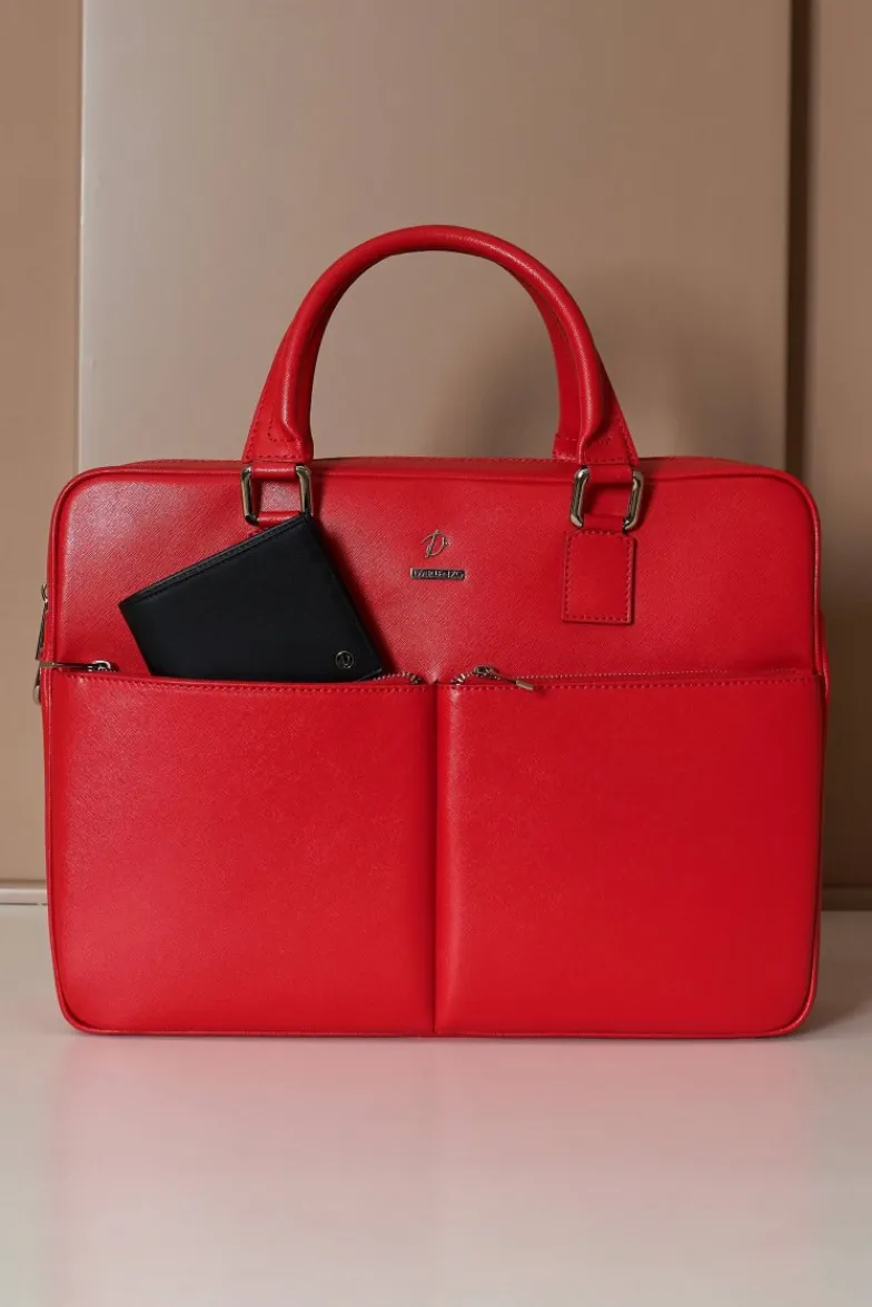 D'Arienzo Justin - Borsa Ventiquattrore in pelle di vitello rosso saffiano doppia tasca