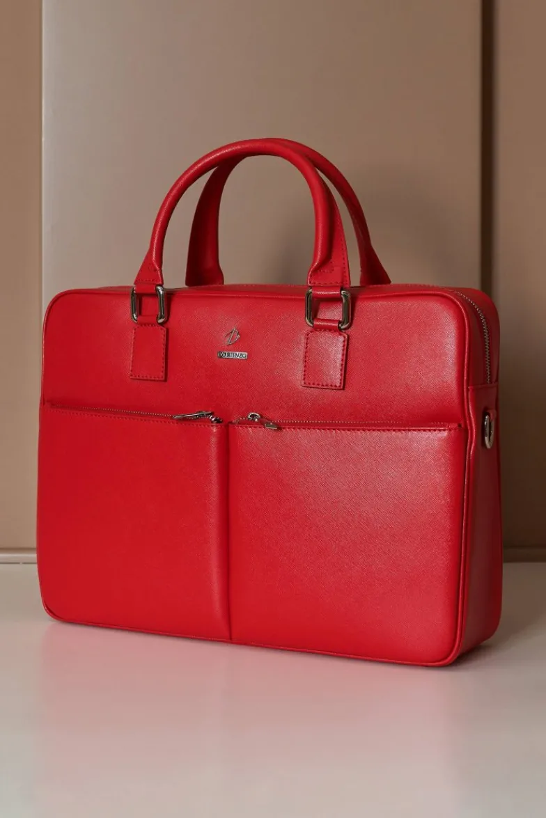 D'Arienzo Justin - Borsa Ventiquattrore in pelle di vitello rosso saffiano doppia tasca