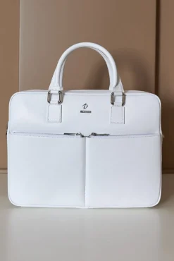 D'Arienzo Justin - Borsa Ventiquattrore in pelle di vitello bianca saffiano con doppia tasca