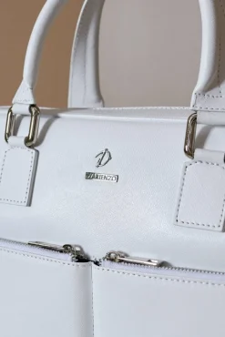 D'Arienzo Justin - Borsa Ventiquattrore in pelle di vitello bianca saffiano con doppia tasca