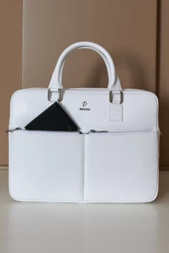 D'Arienzo Justin - Borsa Ventiquattrore in pelle di vitello bianca saffiano con doppia tasca