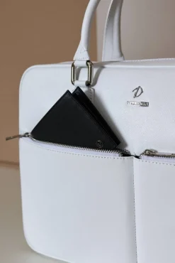 D'Arienzo Justin - Borsa Ventiquattrore in pelle di vitello bianca saffiano con doppia tasca