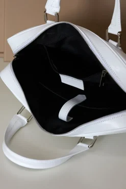 D'Arienzo Justin - Borsa Ventiquattrore in pelle di vitello bianca saffiano con doppia tasca
