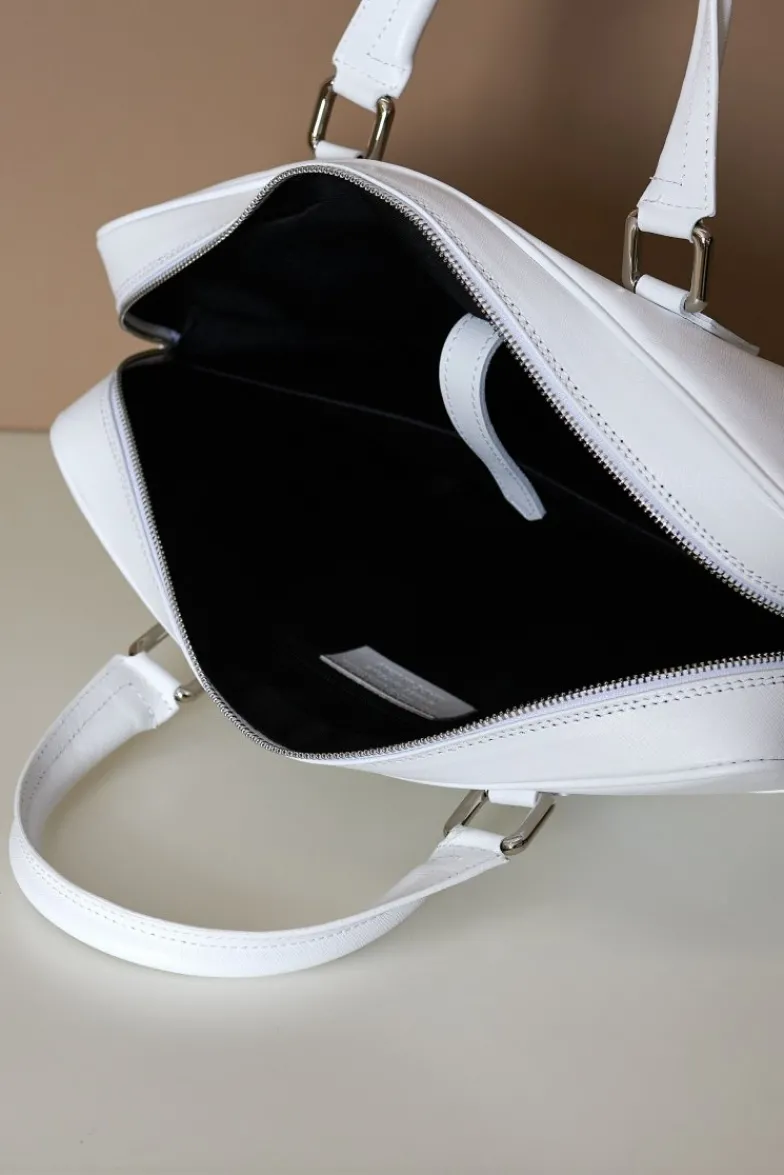 D'Arienzo Justin - Borsa Ventiquattrore in pelle di vitello bianca saffiano con doppia tasca