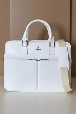 D'Arienzo Justin - Borsa Ventiquattrore in pelle di vitello bianca saffiano con doppia tasca