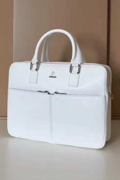 D'Arienzo Justin - Borsa Ventiquattrore in pelle di vitello bianca saffiano con doppia tasca