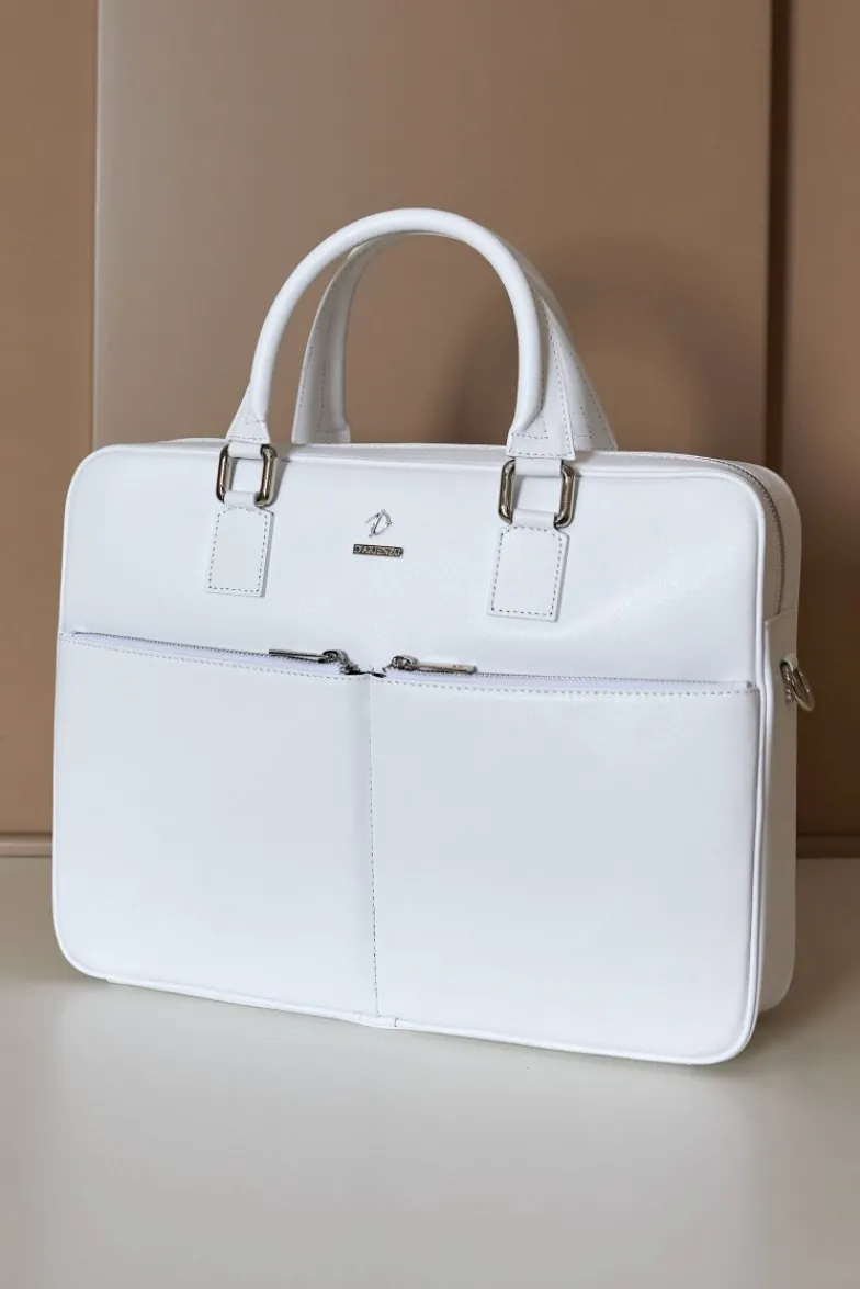 D'Arienzo Justin - Borsa Ventiquattrore in pelle di vitello bianca saffiano con doppia tasca