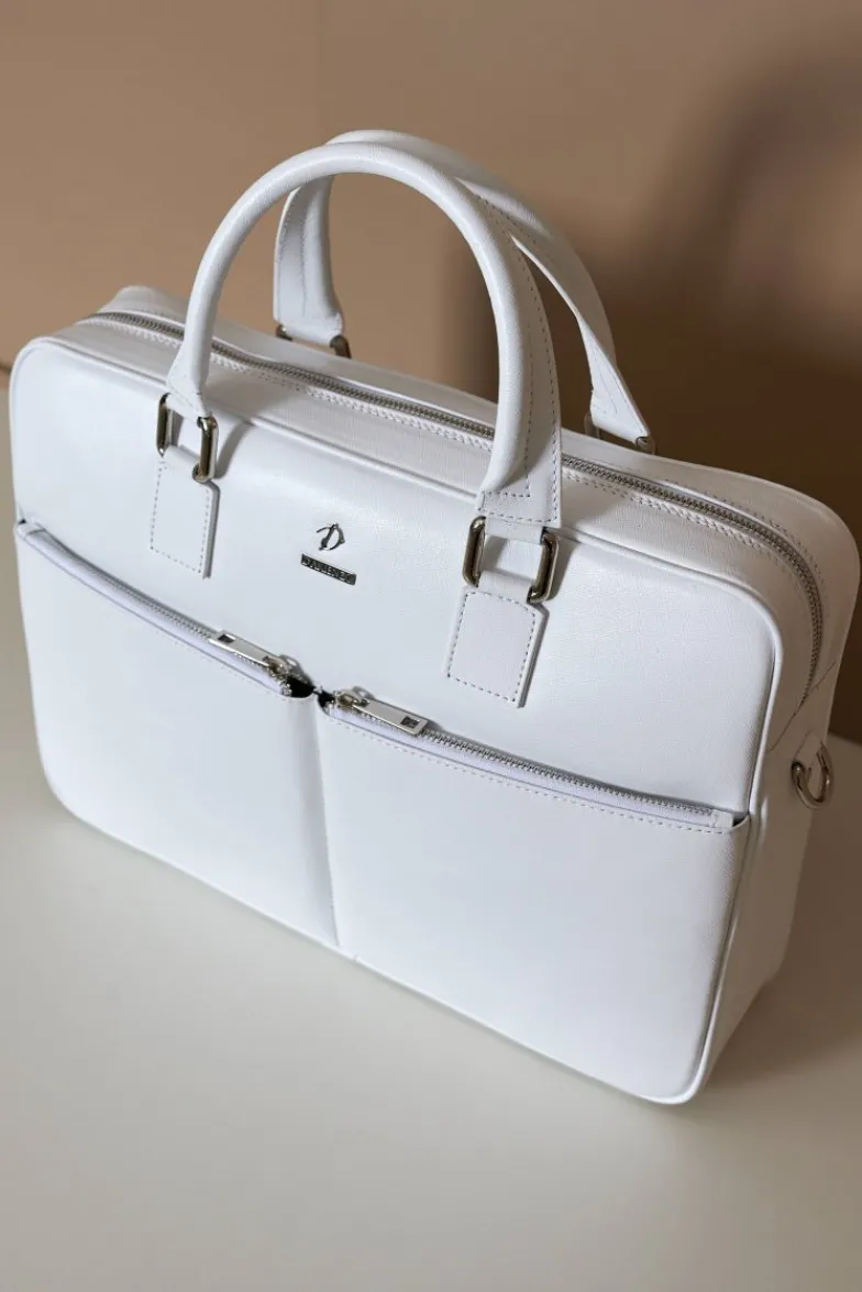 D'Arienzo Justin - Borsa Ventiquattrore in pelle di vitello bianca saffiano con doppia tasca