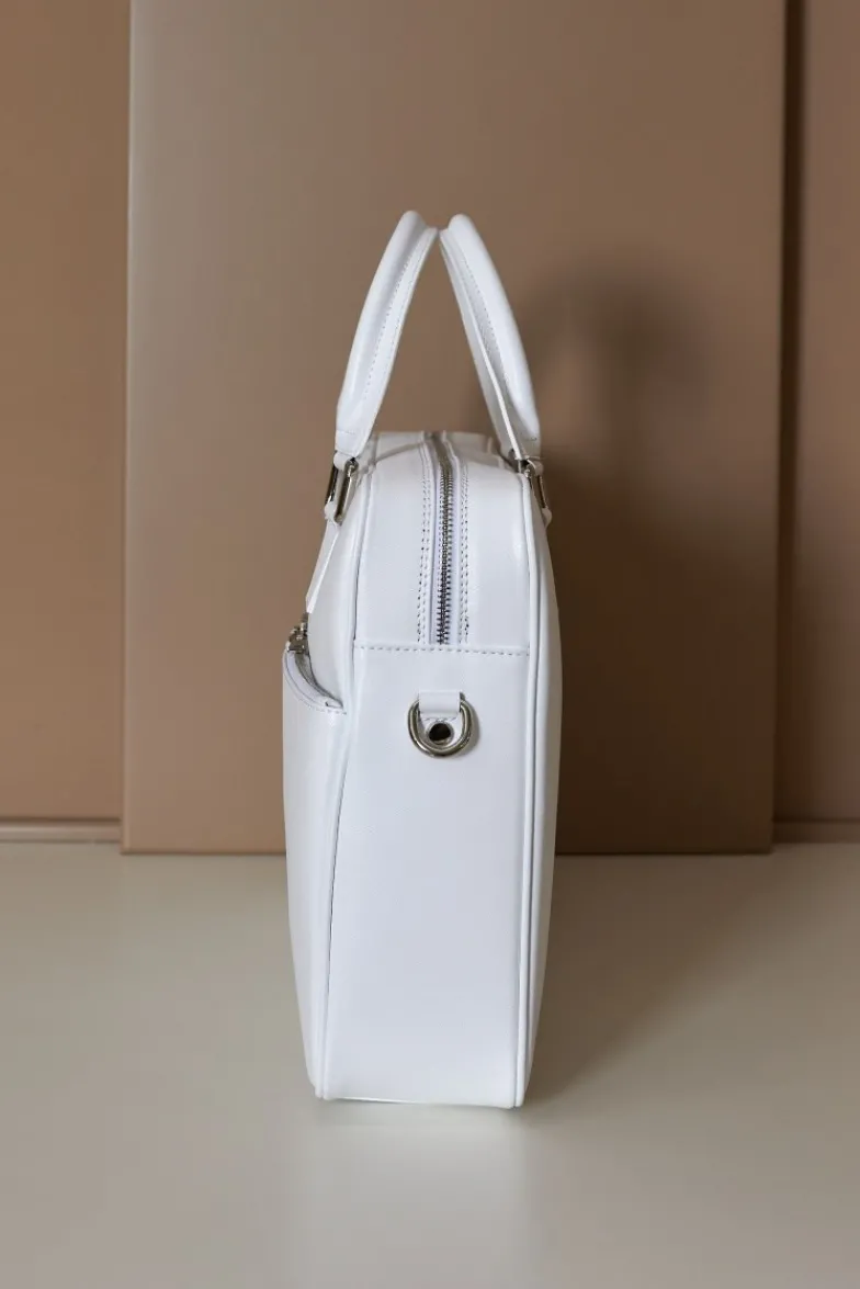 D'Arienzo Justin - Borsa Ventiquattrore in pelle di vitello bianca saffiano con doppia tasca