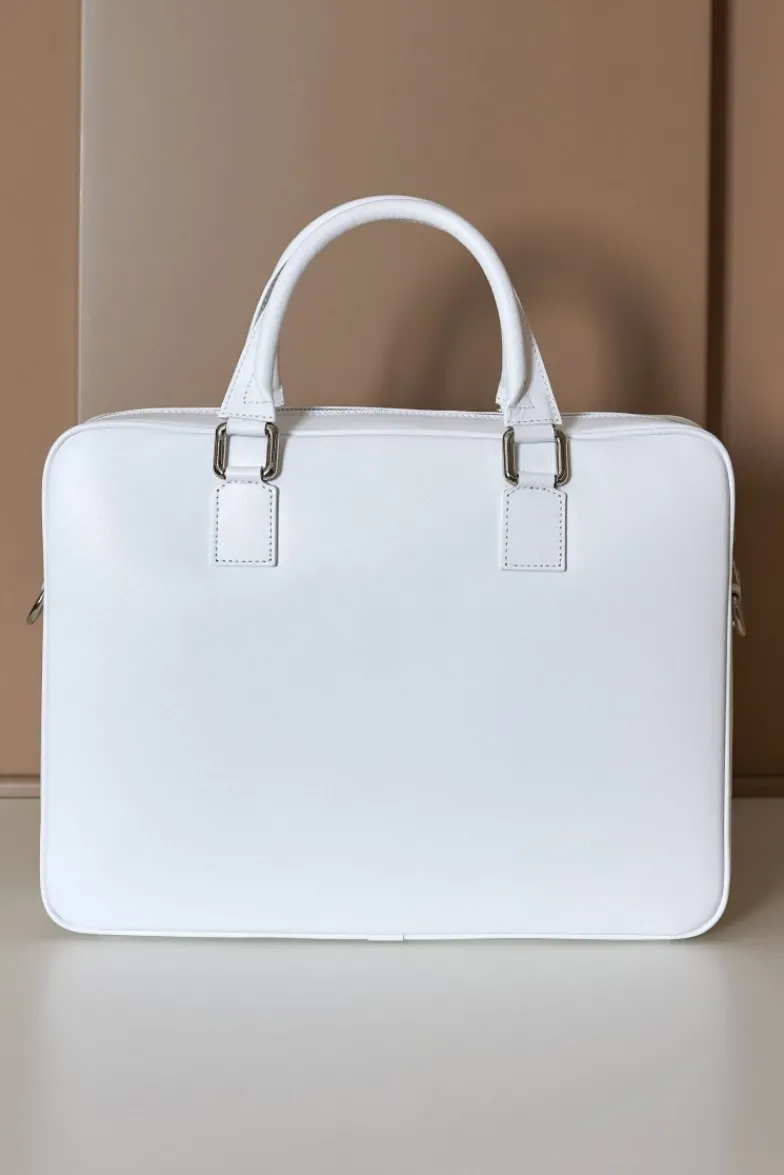 D'Arienzo Justin - Borsa Ventiquattrore in pelle di vitello bianca saffiano con doppia tasca