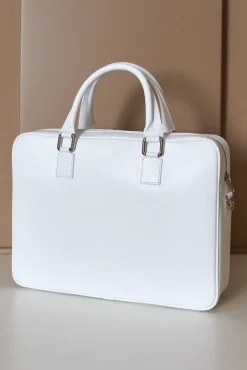 D'Arienzo Justin - Borsa Ventiquattrore in pelle di vitello bianca saffiano con doppia tasca