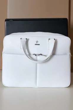 D'Arienzo Justin - Borsa Ventiquattrore in pelle di vitello bianca saffiano con doppia tasca