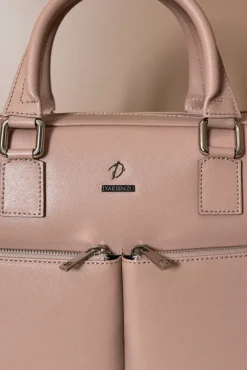 D'Arienzo Justin - Borsa Ventiquattrore in pelle di vitello beige saffiano doppia tasca